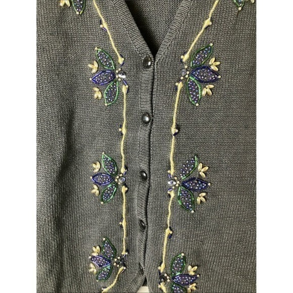 Vintage Leslie Fay Sportswear Embellished Ramie Sweater Vest Mediumβ Cottagecore - Picture 2 of 6